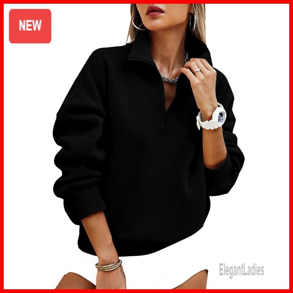 Oversized Half Zip Fleece Hoodie Long Sleeve Pullover Sweatshirt Women